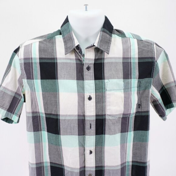 DAMAGED Amplify Black White Gray Plaid Small Button Front Dress Shirt Short Slee - Picture 1 of 12